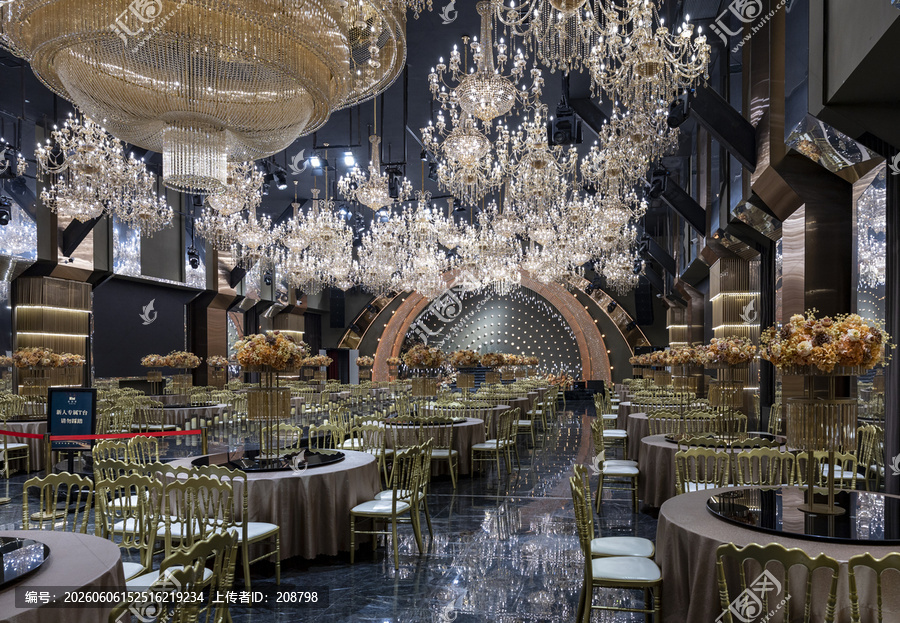 Wedding venue with elegant decorative lighting